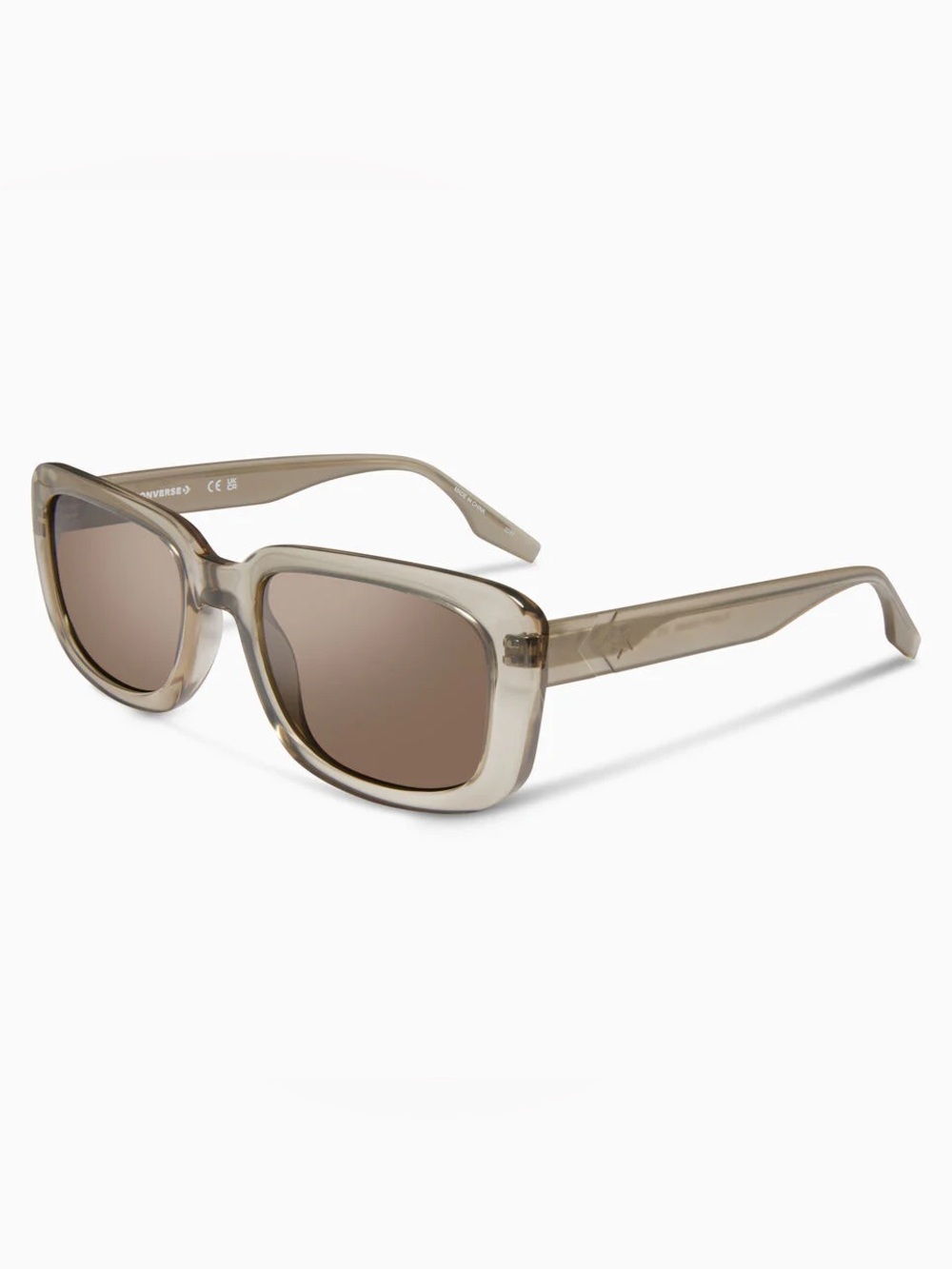 Converse Men's Transparent Taupe Rectangular Sunglasses with Brown Lenses